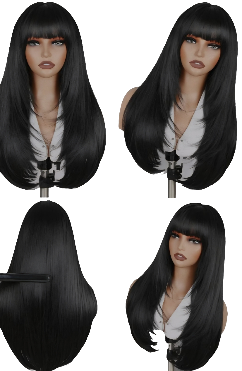 Human blended glueless wigs with bangs
