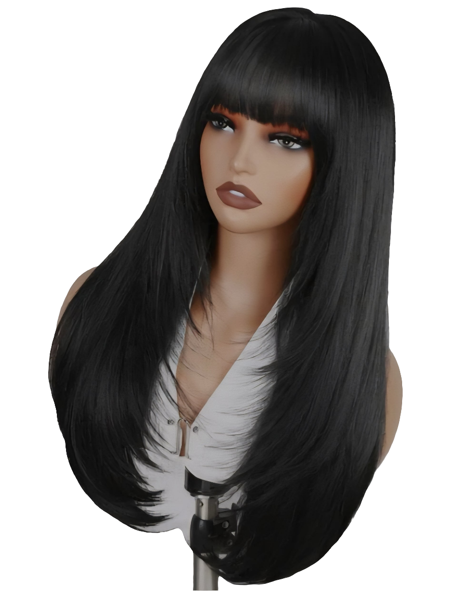 Human blended glueless wigs with bangs